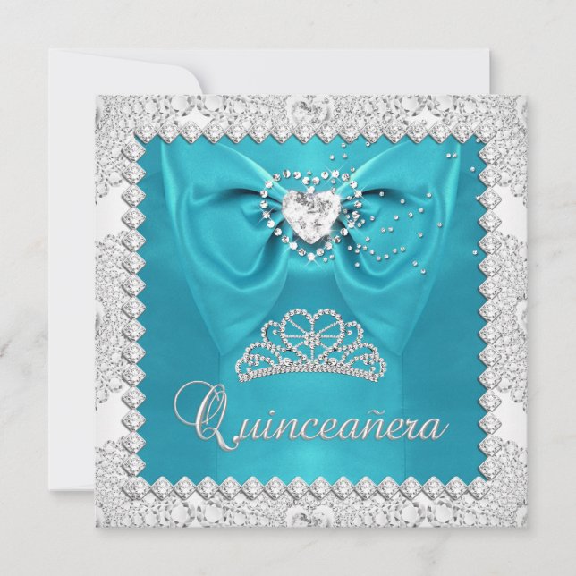 Teal Silver White Quinceanera 15th Birthday Party Invitation (Front)