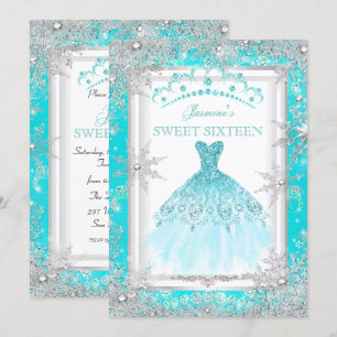 Teal Silver Winter Wonderland Sweet 16 Party Invitation