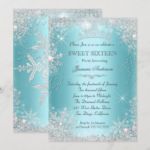 Teal Silver Winter Wonderland Sweet 16 Tiara Invitation