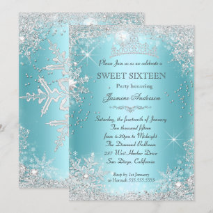 Teal Silver Winter Wonderland Sweet 16 Tiara Invitation
