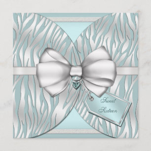 Teal Silver Zebra Invite Ribbon & Jewelled Bow