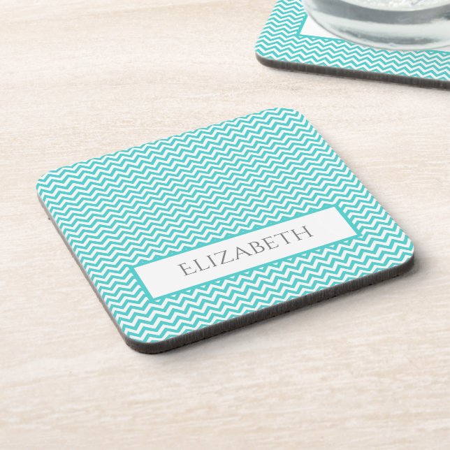 Teal Simple Chevron Beverage Coaster (Left Side)