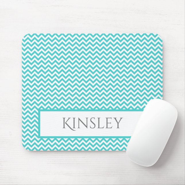 Teal Simple Chevron Personalised Mouse Pad (With Mouse)
