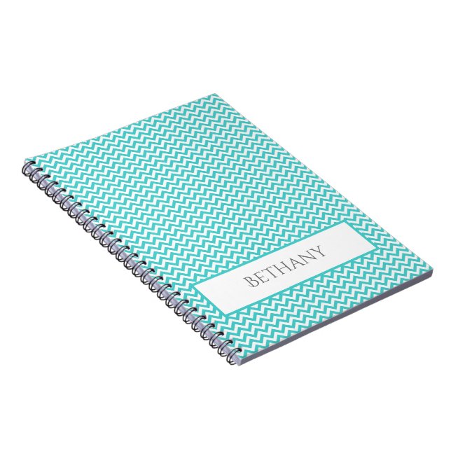 Teal Simple Chevron Personalised Notebook (Right Side)