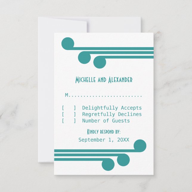 Teal Simple Deco Chic Response Card (Front)