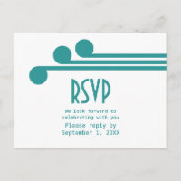 Teal Simple Deco Chic RSVP Postcard