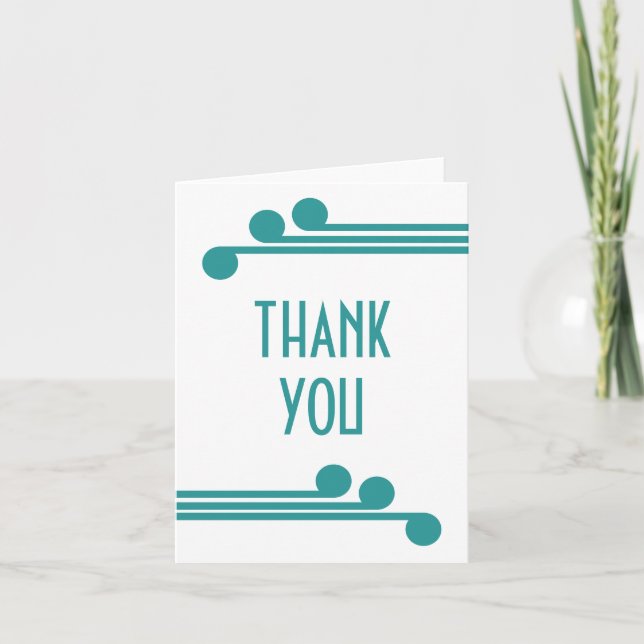 Teal Simple Deco Chic Thank You Card (Front)