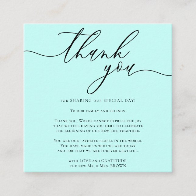 Teal Simple Elegant Custom Photo Thank You Enclosure Card (Front)
