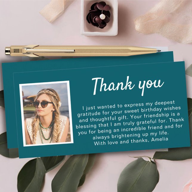 Teal Simple Photo Birthday  Thank You Card (Creator Uploaded)