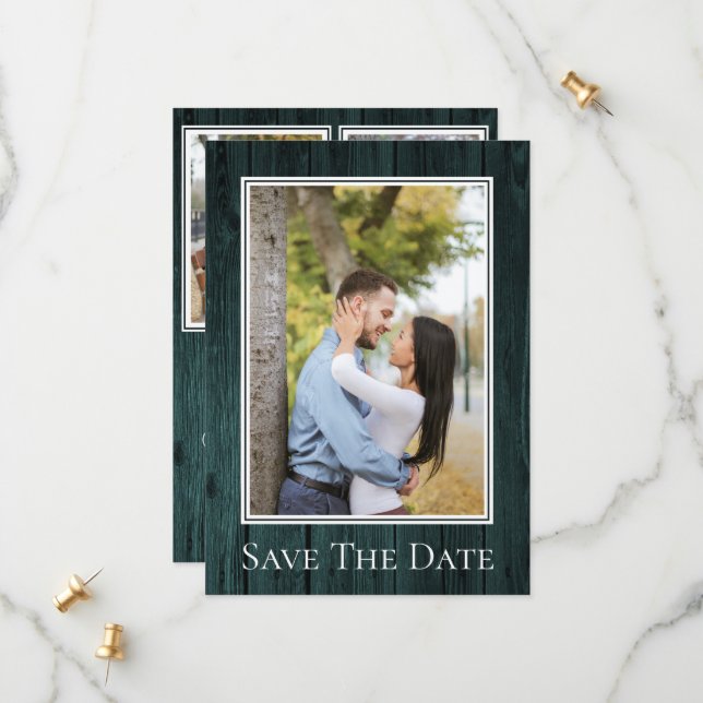 Teal Simple Rustic Photo Save The Date (Front/Back In Situ)