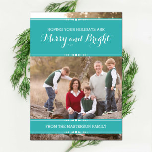 Teal Simply Chic Holiday Photo Flat Card