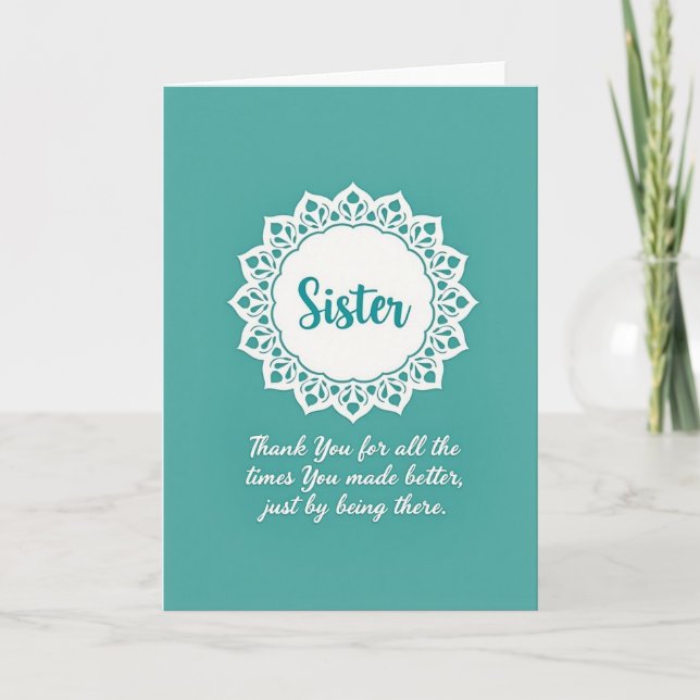 Teal Sister Gratitude Art Card (Front)