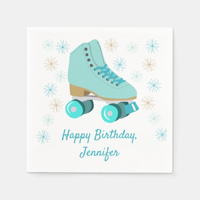 Teal Skate Graphic Roller Skating Themed Custom Napkin (Front)