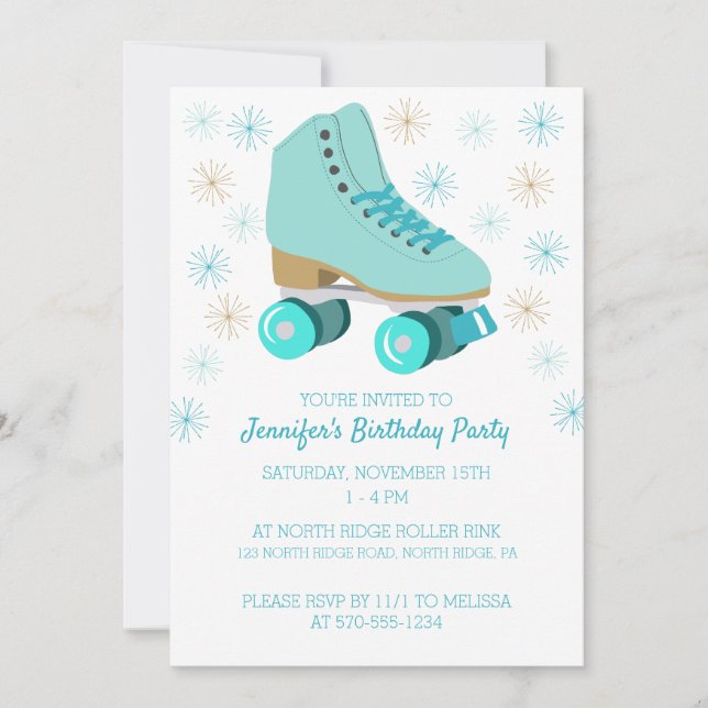 Teal Skate Graphic Roller Skating Themed Party Invitation (Front)