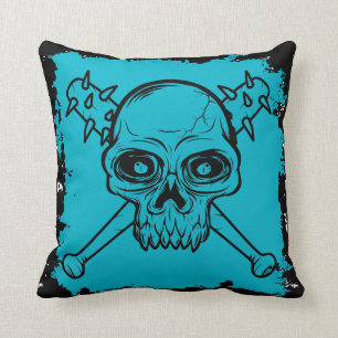Teal skull punk rock throw pillow