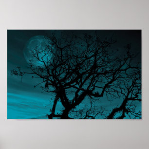 Teal Sky and Bare branches Poster