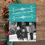 Teal Slanted Chalkboard Holiday Photo Flat Card<br><div class="desc">Celebrate the magic of the season with this stylish Teal Slanted Chalkboard Holiday Photo Greeting. Featuring a unique slanted chalkboard backdrop that adds a touch of nostalgic charm to your family photo that takes centre stage alongside a personalised family name and a heartfelt celebrate the season message. Accented with elegant...</div>