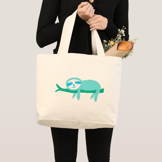 Teal Sloth on a Branch  Large Tote Bag (Front (Product))