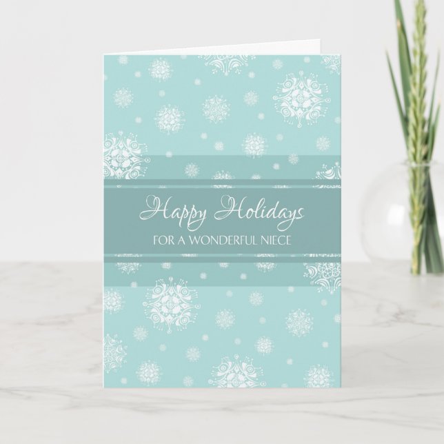 Teal Snow Niece Happy Holidays Christmas Card (Front)