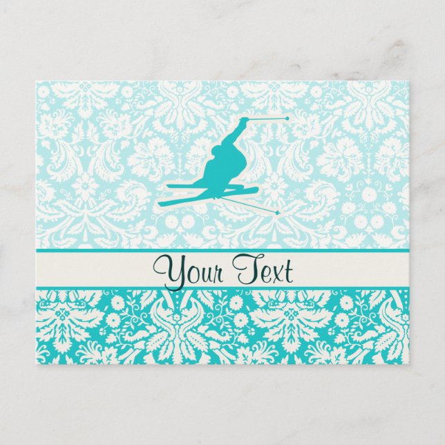 Teal Snow Skiing Postcard (Front)