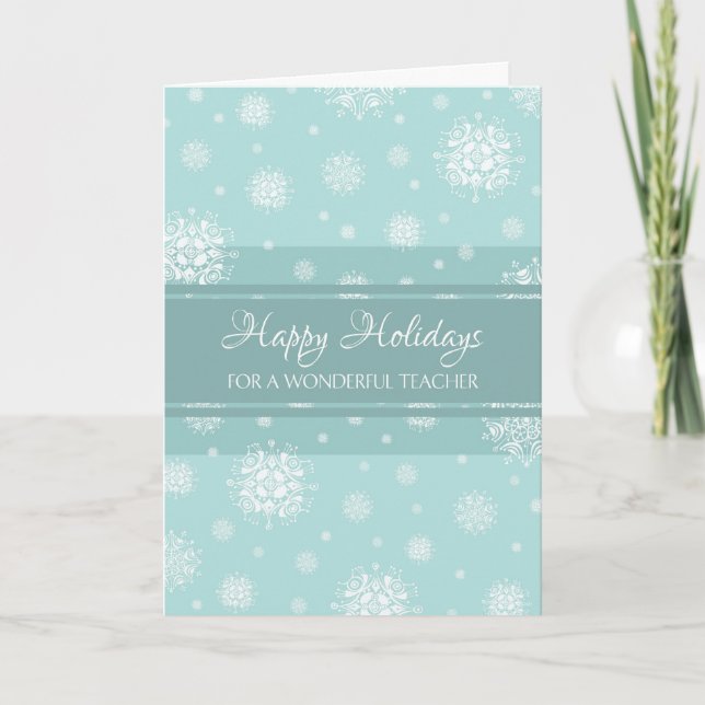 Teal Snow Teacher Happy Holidays Christmas Card (Front)