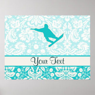 Teal Snowboarding Poster
