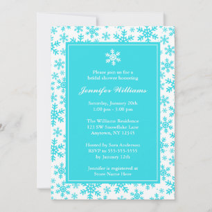 Teal Snowflake Border Winter Bridal Shower Invitation