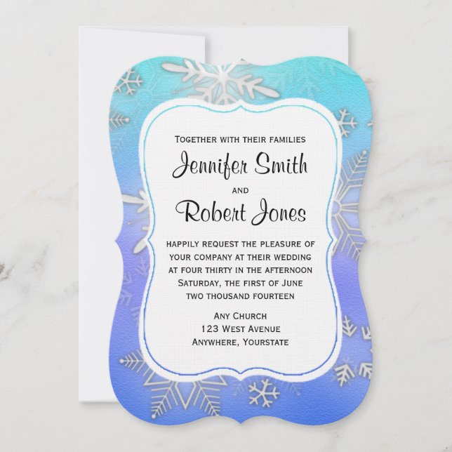 Teal Snowflake Bracket Winter Wedding Invitation (Front)