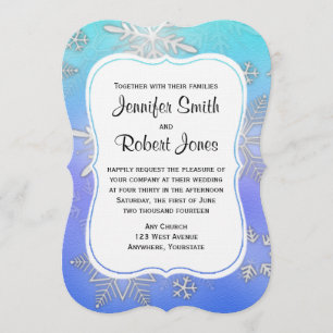 Teal Snowflake Bracket Winter Wedding Invitation