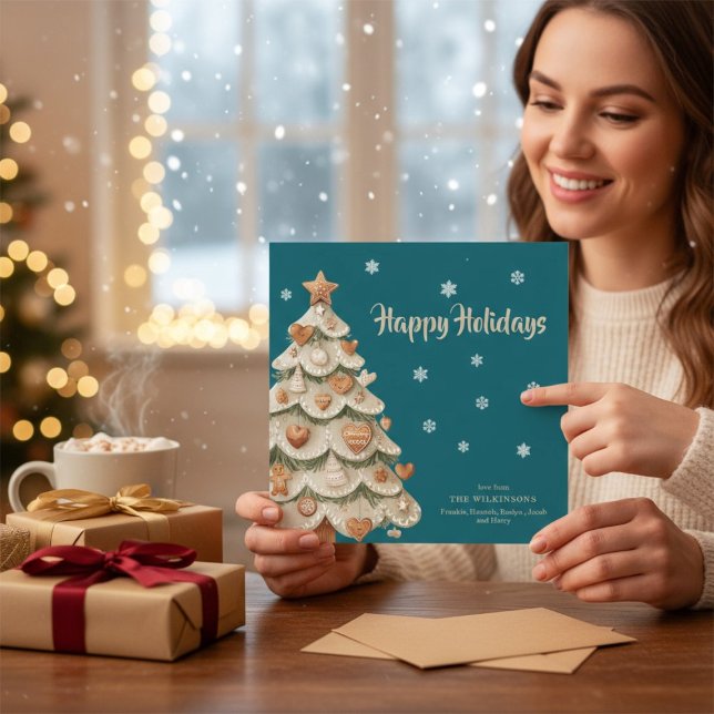 Teal Snowflake Gingerbread Holiday card (Creator Uploaded)