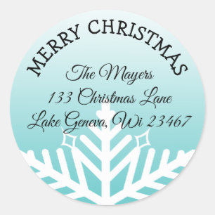 Teal Snowflake Holiday Christmas Address Label