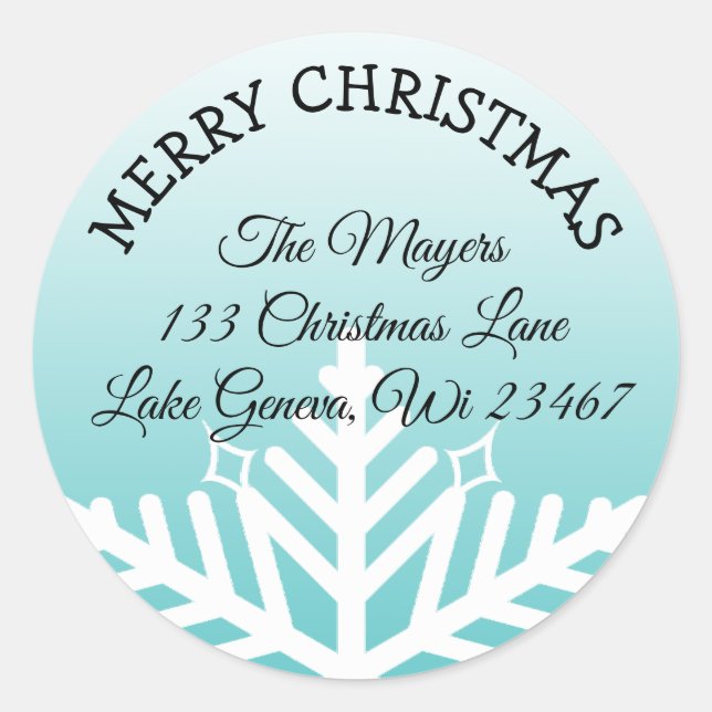 Teal Snowflake Holiday Christmas Address Label (Front)