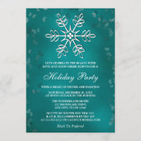 Teal Snowflake Holiday Party Invitations