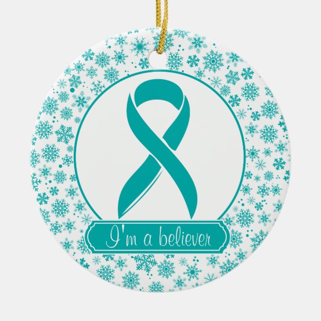 Teal Snowflake Ovarian Cancer Ornament (Front)