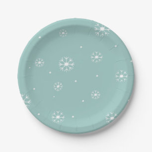 Teal Snowflake Paper Plates