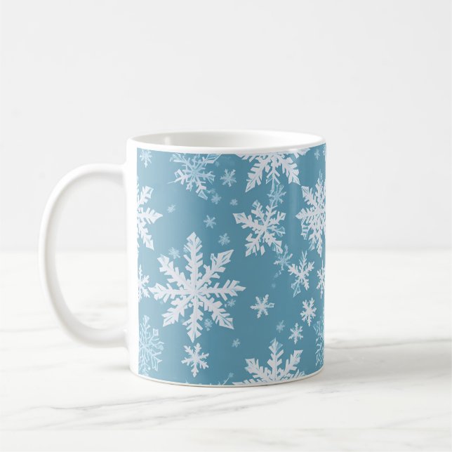 Teal Snowflake Pattern Coffee Mug (Left)