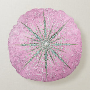 Teal snowflake purple elegant vintage winter  round cushion