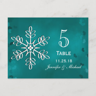 Teal Snowflake Wedding Table Number Cards