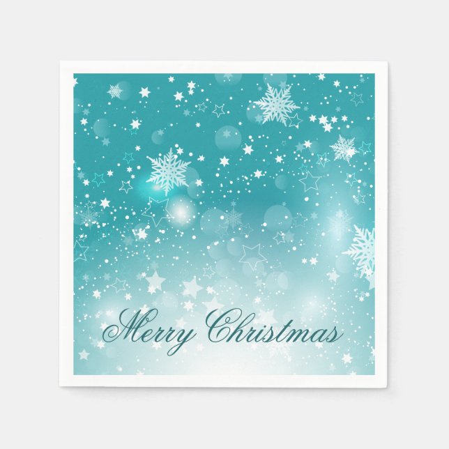 Teal Snowflakes Christmas Holiday | Napkin (Front)