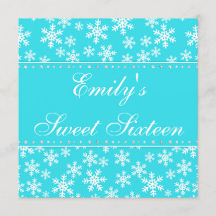 Teal Snowflakes Diamond Sweet 16 Invitation