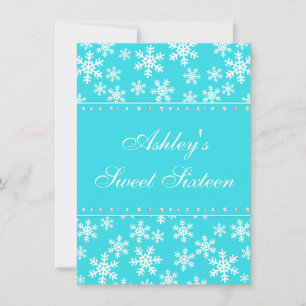 Teal Snowflakes Faux Diamond Sweet 16 Invitation