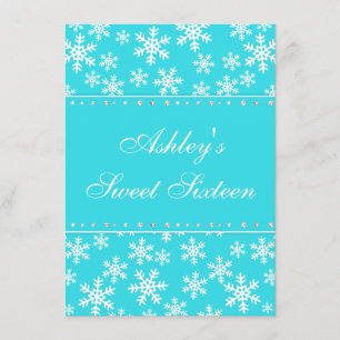 Teal Snowflakes Faux Diamond Sweet 16 Invitation