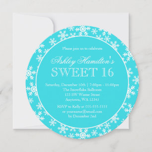 Teal Snowflakes Sweet 16 Winter Wonderland Round Invitation