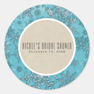 Teal Snowflakes Winter Wonderland Rustic Favour Classic Round Sticker
