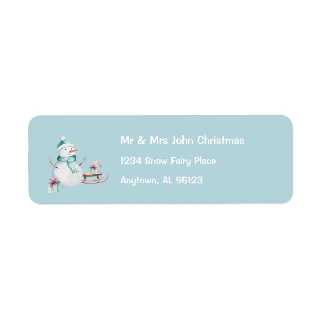 Teal Snowman Custom Return Address Holiday (Front)