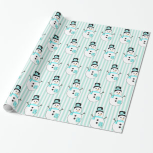 Teal Snowman Holiday Christmas Gift Wrap