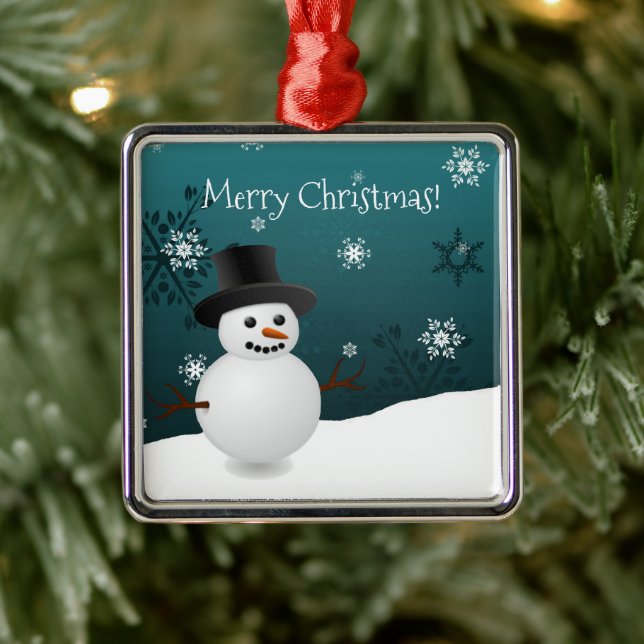 Teal Snowman Winter Scene Ceramic Ornament (Tree)