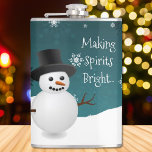 Teal Snowman Winter Scene Christmas Flask<br><div class="desc">Enjoy your favourite adult beverage with this festive Teal Snowman Winter Scene Christmas Flask. Flask design features a happy snowman in a snowy wintry scene against a teal background adorned with matching colour snowflakes and the saying "Making Spirits Bright" which you can leave or personalise with your own saying. Additional...</div>