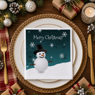 Teal Snowman Winter Scene Christmas Paper Napkin