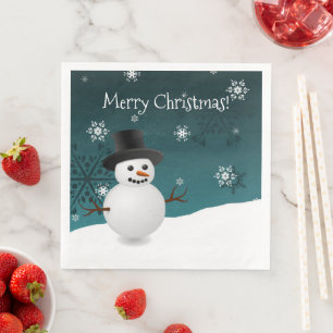 Teal Snowman Winter Scene Christmas Paper Napkin